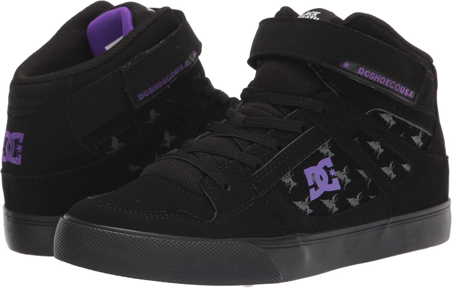 imageDC Shoes UnisexChild Pure High Top Ev Skate Shoes with Ankle Strap and Elastic LacesBlack Sabbath BlackPurple