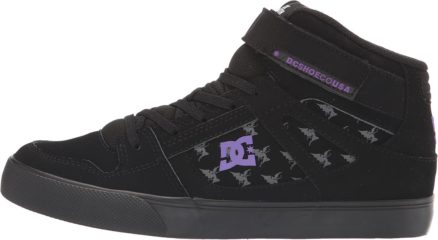 imageDC Shoes UnisexChild Pure High Top Ev Skate Shoes with Ankle Strap and Elastic LacesBlack Sabbath BlackPurple