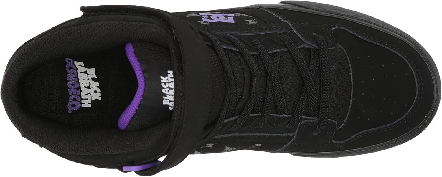 imageDC Shoes UnisexChild Pure High Top Ev Skate Shoes with Ankle Strap and Elastic LacesBlack Sabbath BlackPurple