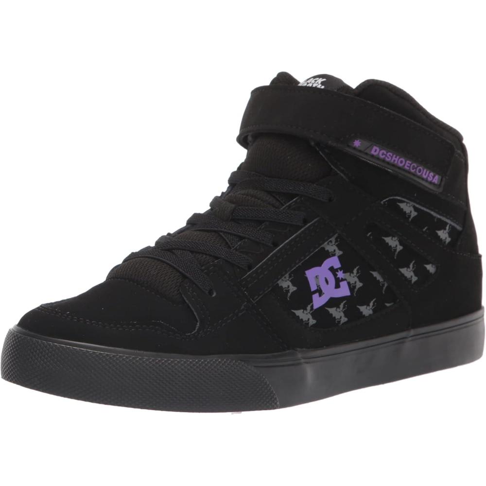 imageDC Shoes UnisexChild Pure High Top Ev Skate Shoes with Ankle Strap and Elastic LacesBlack Sabbath BlackPurple