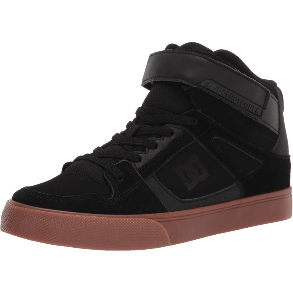 imageDC Shoes UnisexChild Pure High Top Ev Skate Shoes with Ankle Strap and Elastic LacesBlackGum