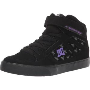 DC Shoes Unisex-Child Pure High Top Ev Skate Shoes with Ankle Strap and Elastic Laces(Black Sabbath Black/Purple)